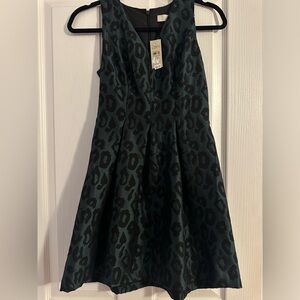Loft - Emerald Green and Black Leopard Print Dress - Size 00 Petite